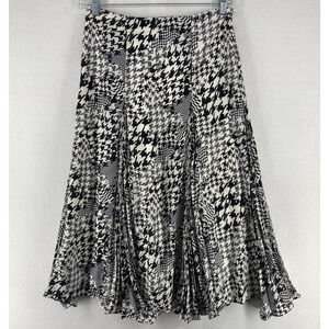 NWT MAEVE ANTHROPOLOGIE Skirt 10 Houndstooth Godet Pleated Maxi Black White
